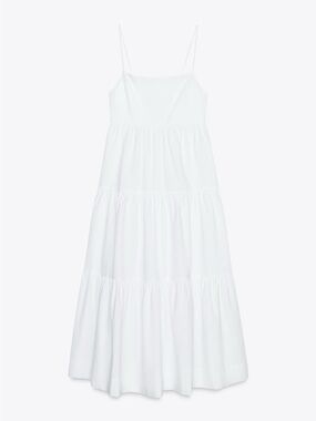 ZARA - White Tiered Maxi Dress with Spaghetti Straps